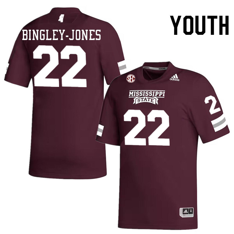 Youth #22 Kedrick Bingley-Jones Mississippi State Bulldogs College Football Jerseys Stitched-Maroon